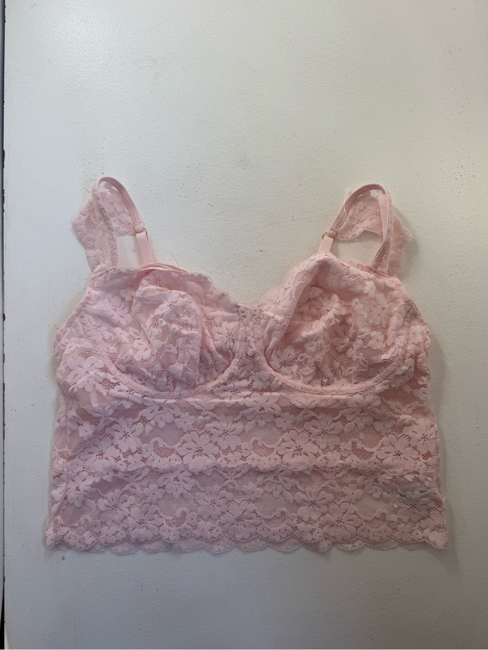 Aerie Show Off Chenille Lace Wireless Bralette In Stone Size XL pink